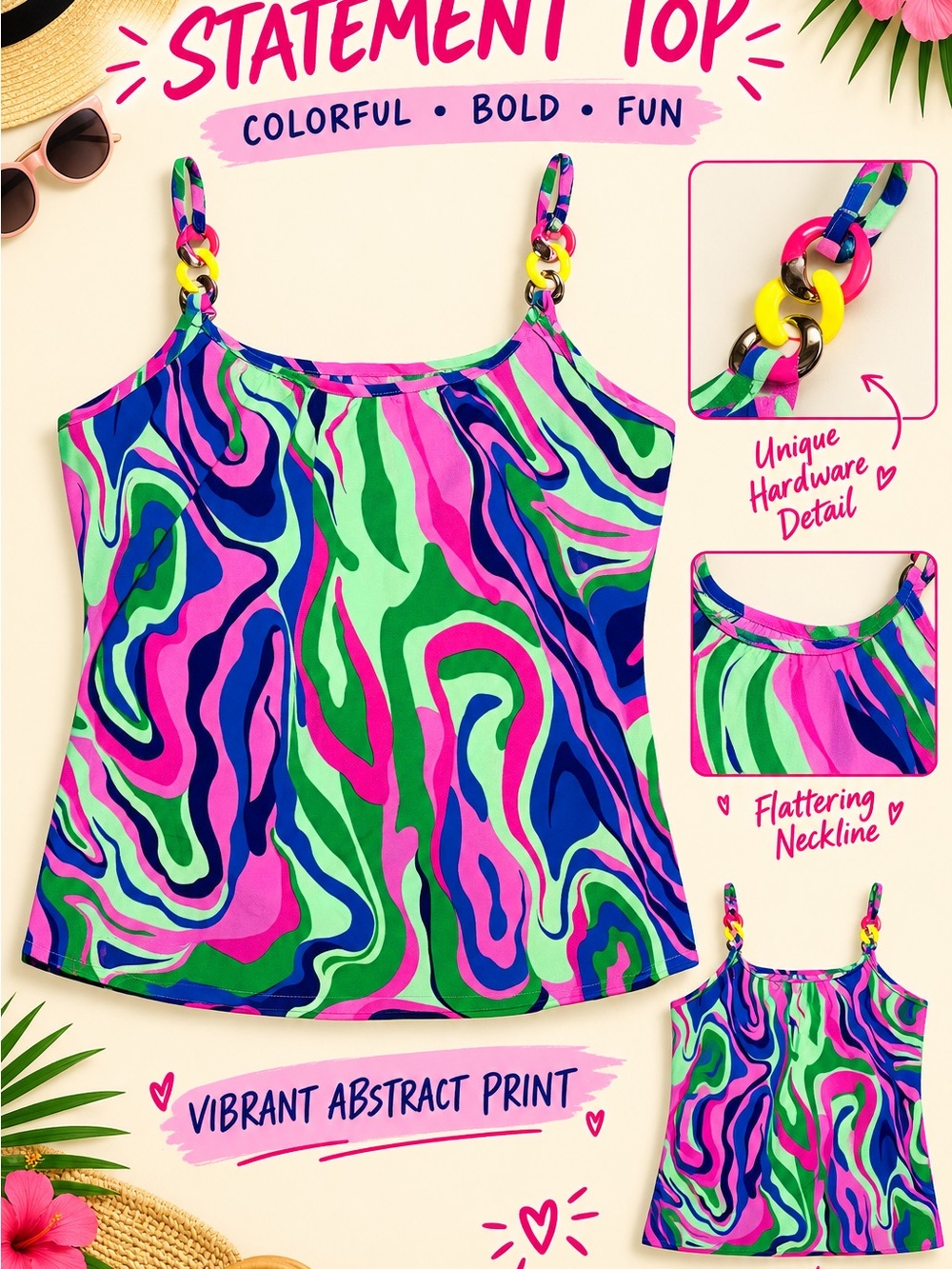 Kids Vibrant Abstract Tank Top - Pink, Green & Blue